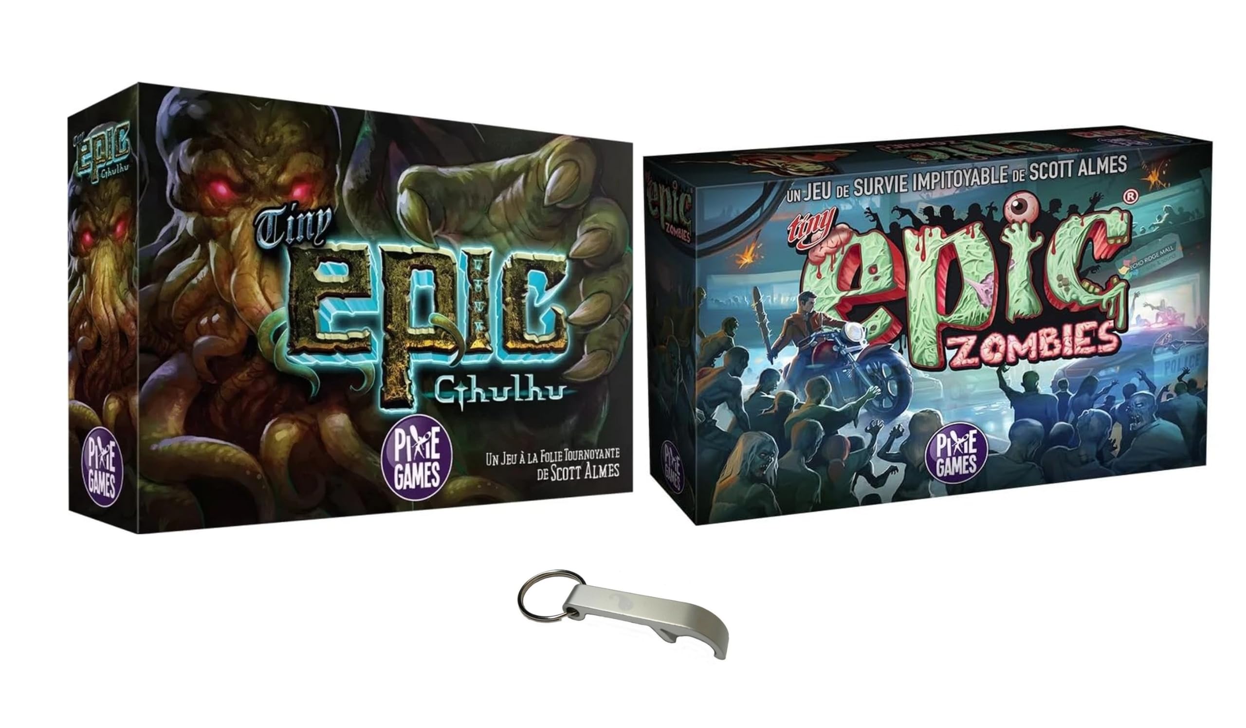 Set Tiny Epic Cthulhu + Zombies Französische Version + 1 Decap Blumie – Gesellschaftsspiel – 1 bis 5 Spieler – 30 bis 60 Minuten – ab 14 Jahren