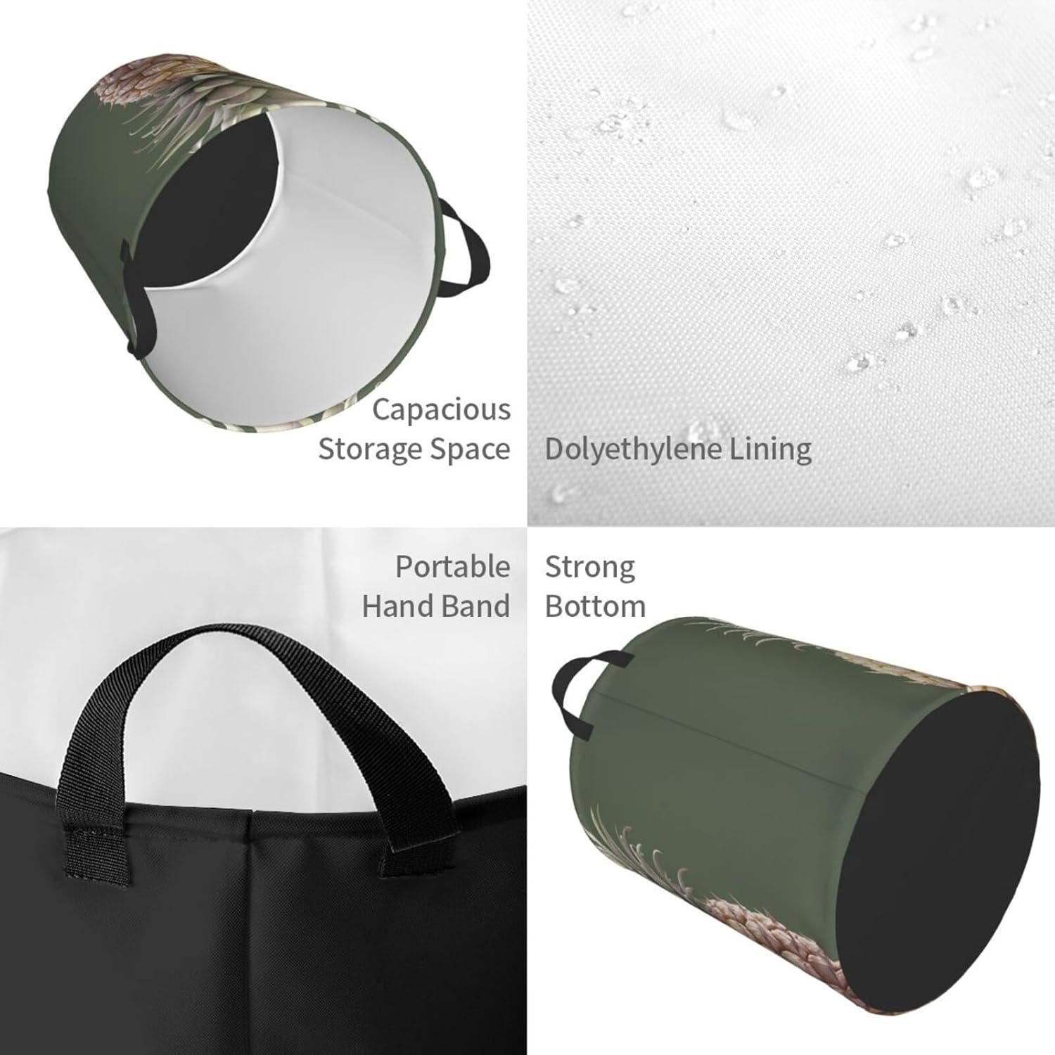 Lovely Pineapple Laundry Basket With Handles, Foldable Laundry Hamper Oxford Cloth Dirty Clothes Basket Waterproof Clothes Toys Storage Bin Organizer for Bedroom Bathroom Dorm