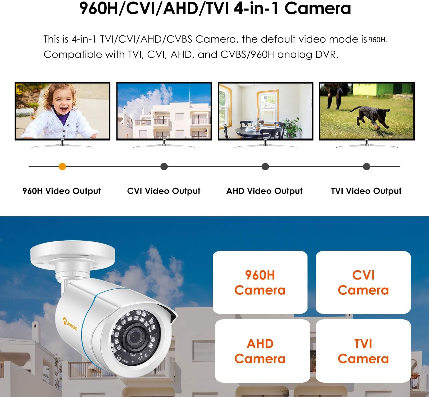 Anlapus Outdoor 1080P HD Video Surveillance Camera 4-in-1 Camera 20M IR Night Vision for TVI/CVI/AHD/CVBS CCTV Surveillance System - Image 5