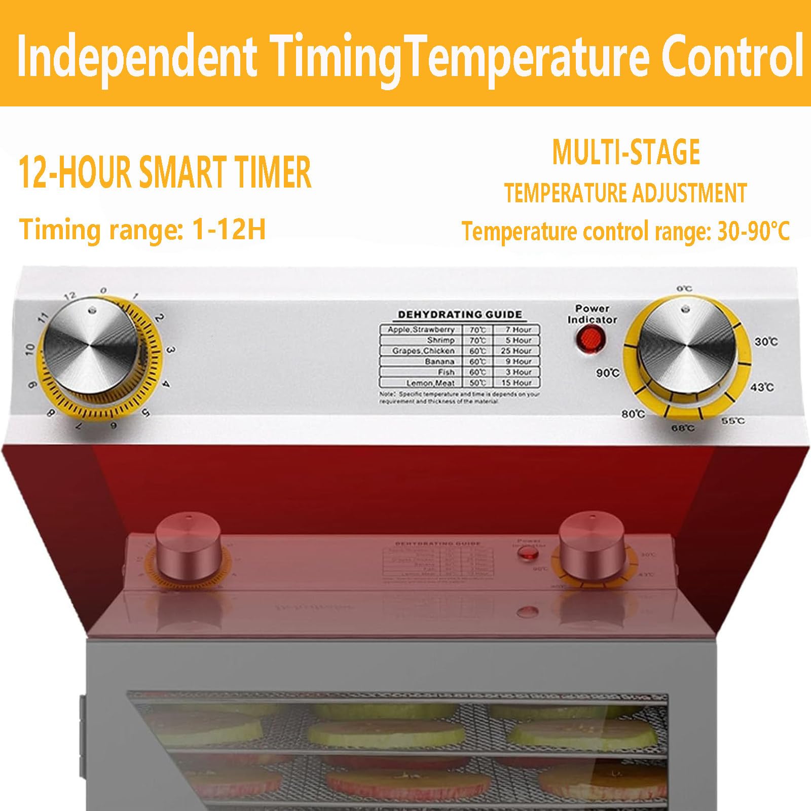 Essiccatore Alimentare, 6-18 Vassoi in Acciaio Inox, di Temperatura da 30 a 90℃, Funzione Timer Fino a 12 Ore, per Frutta, Jerky, Verdure, Carne, Erbe 12-Layer