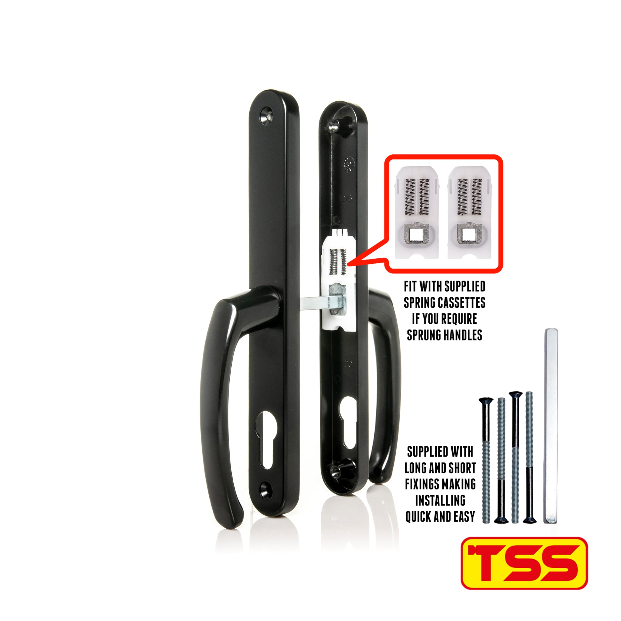 TSS 70mm PZ UPVC Door Handles Set Suits Cego Locks, Lever/Lever, 70mm PZ (Centres), 215mm Screw to Screw - Image 2