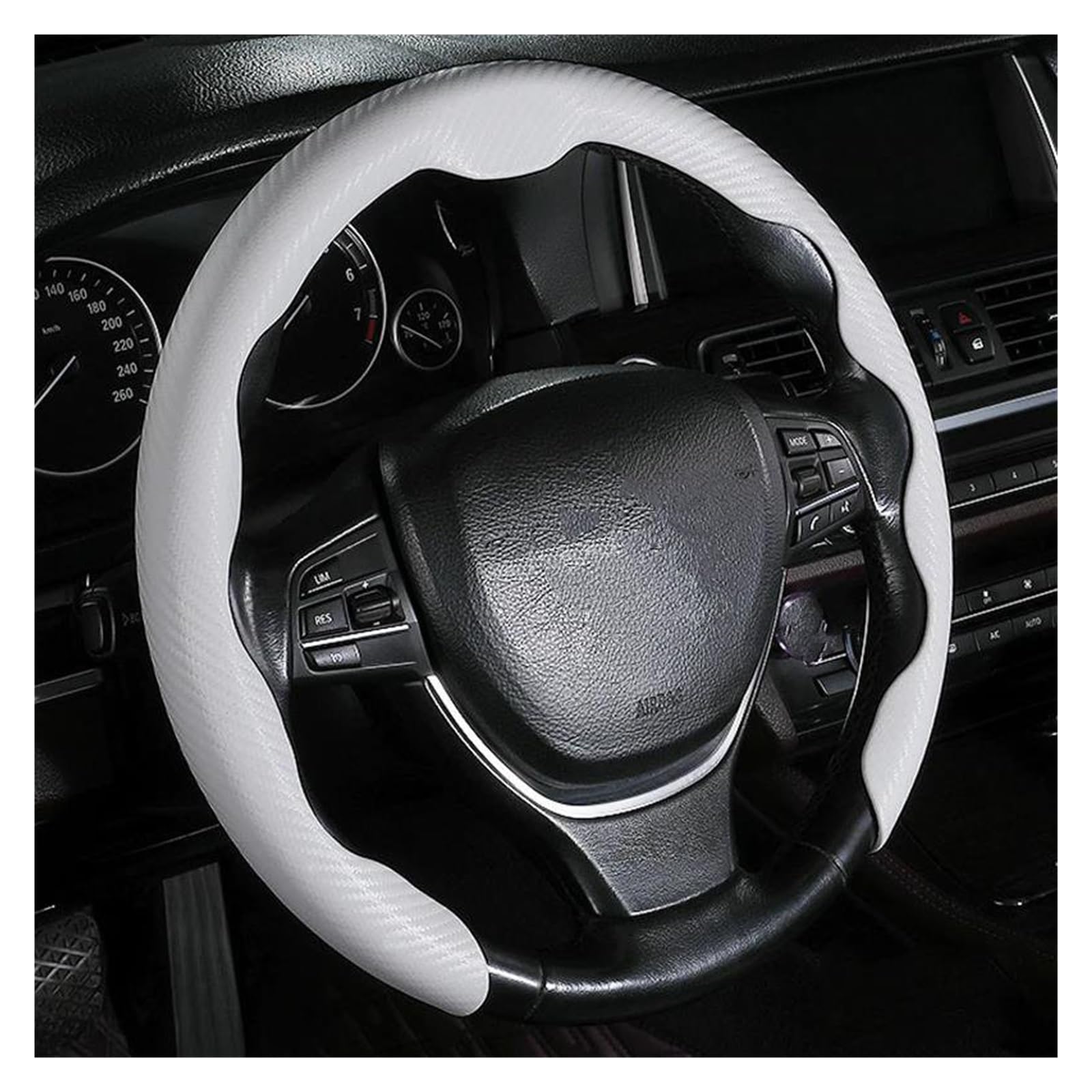 Volantes Cubierta Volante Fibra Carbono, para Hombres/Mujeres, Antideslizante, Agarre cómodo, Duradero, Universal Funda Volante(Blanco)