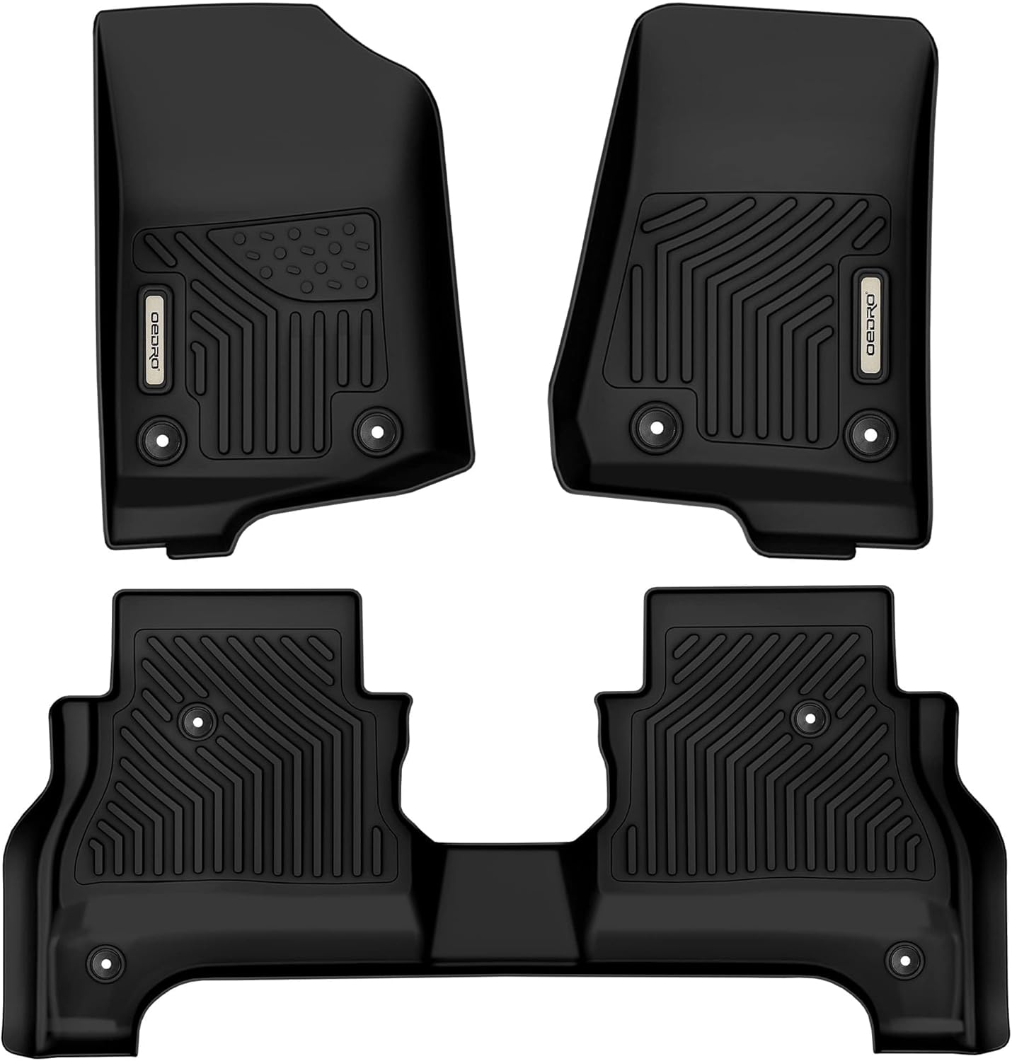 OEDRO Floor Mats Fit for 2020-2023 2024 2025 Jeep Gladiator w/o Lockable Rear Underseat Storage, Unique Black TPE All-Weather Guard Includes 1st and 2nd Row Full Set Liners