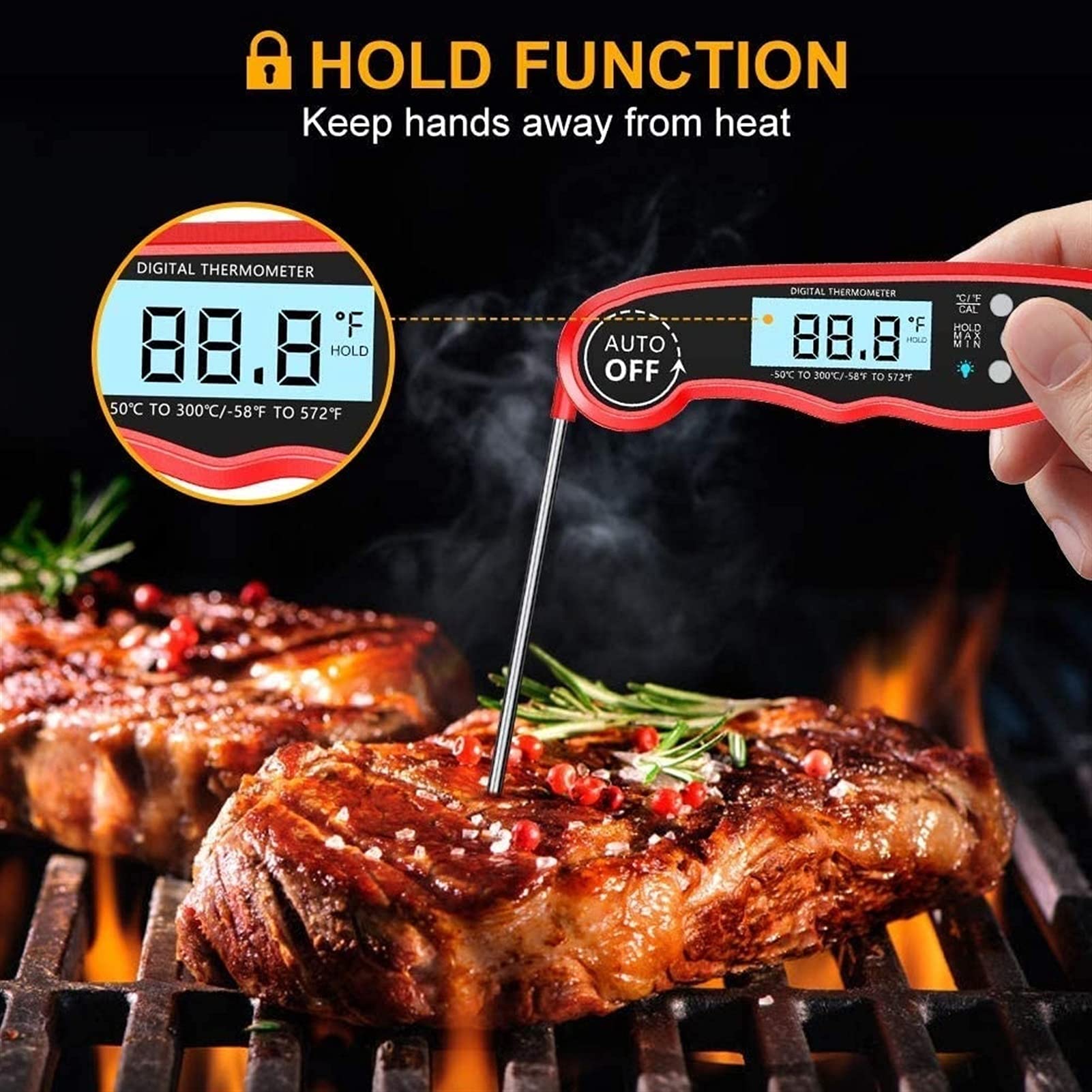 XMING Termometry mięsa, 2S natychmiastowe odczytywanie termometru gotowania z 4,7 "długą sondę, podświetlenie LCD, dla oleju głębokiego smażenia GRILL Mleko z grillem