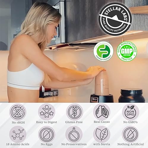 Miniatura 9 de Stellar Labs Proteína de suero en polvo con BCAA y aislado de suero  Certificado bajo en FODMAP, sin OMG, sin gluten, sin soja, bajo en