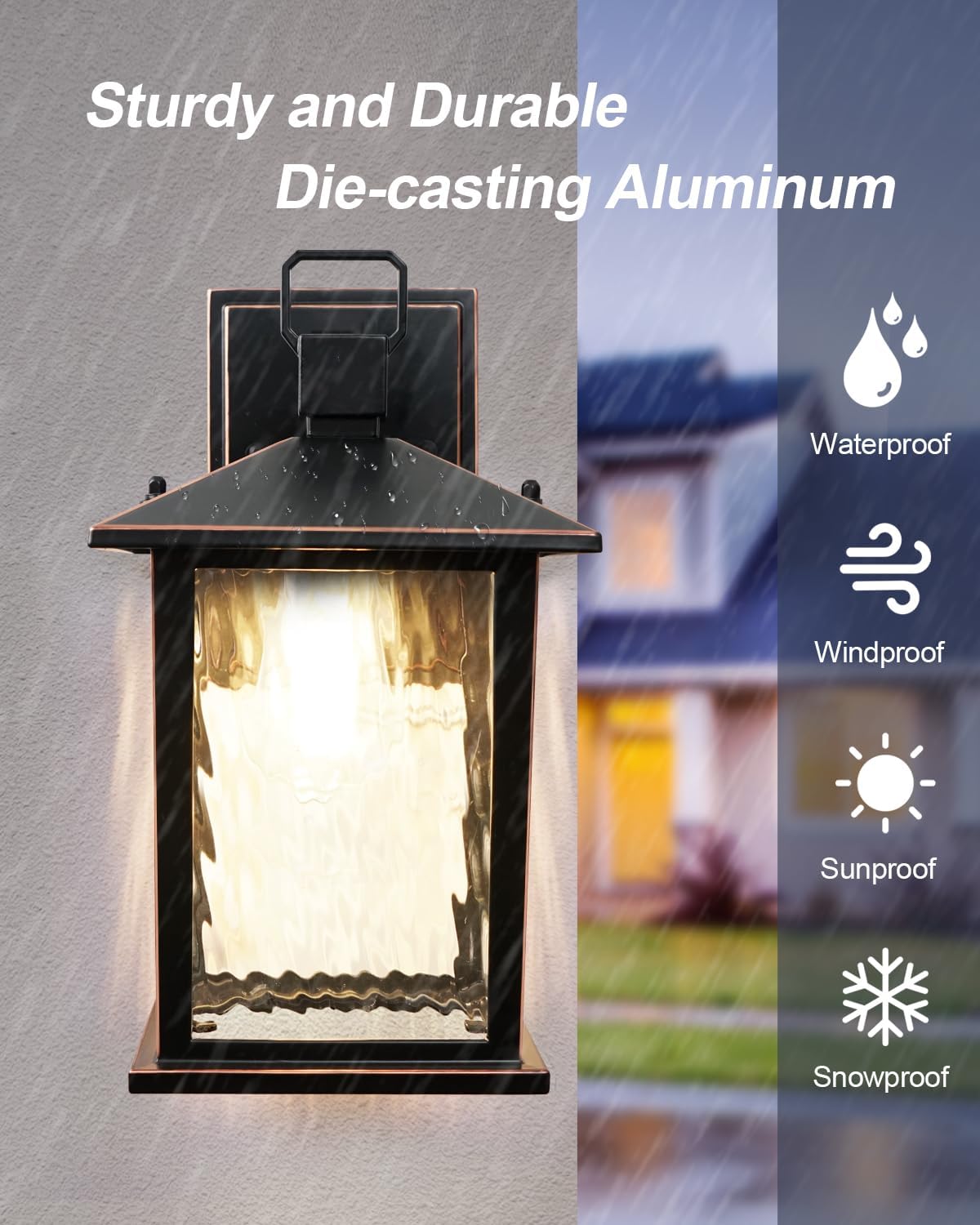 Oil Rubbed Bronze Outdoor Wall Light, 12'' Exterior Lighting Fixture with Water Ripple Glass, Hardwired Die-Casting Aluminum Porch Light, Waterproof Outside Wall Sconce, Bulb Not Included
