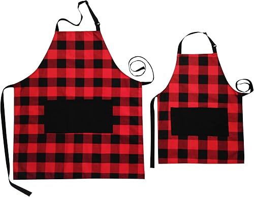 Delantales a juego para adultos y niños con bolsillos, delantales de cocina para cocinar, hornear, manualidades, jardinería y barbacoa, delantales