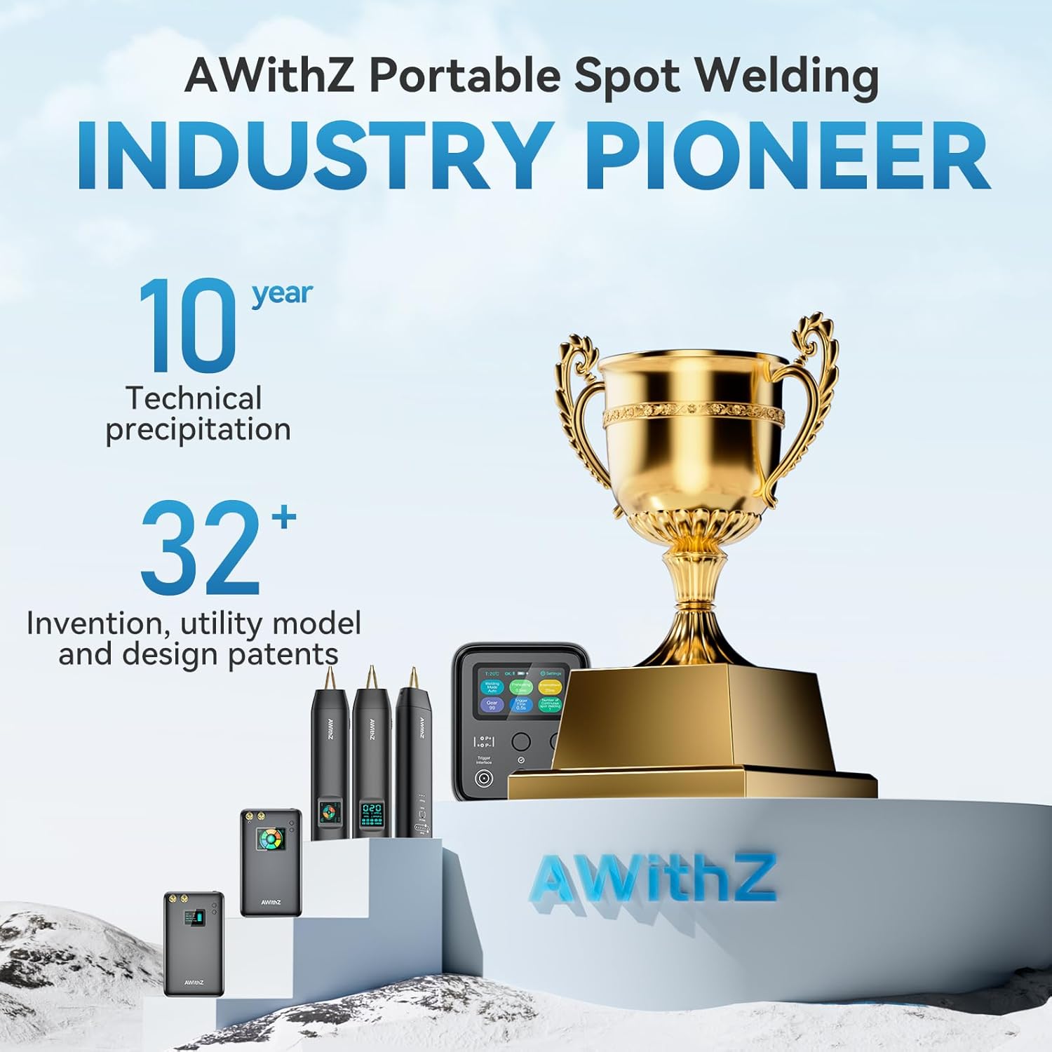 Handheld 18650 Battery Spot Welder with 1.5" LCD Display, AWithZ Double-ended 99 Adjustable Levels, Auto/Manual Modes, 7-Language UI - Portable DIY Welding Tool for Lithium Battery Packs