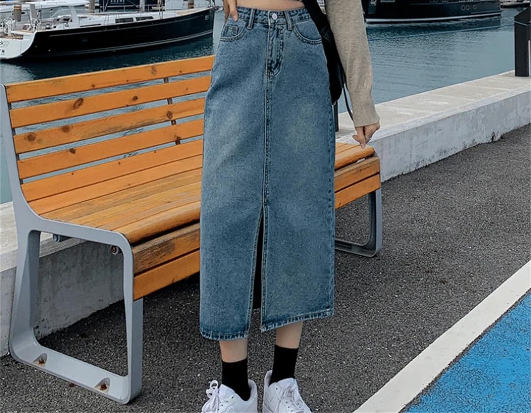 Gonne da donna estive con spacco frontale alla moda Midi Denim gonne