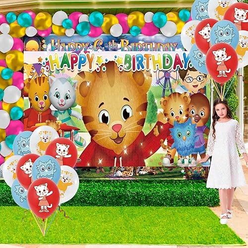 Miniatura 5 de Daniel Tiger suministros para fiesta de cumpleaños de tigre platos de decoración de cumpleaños globos pancarta cubiertos de plástico cuchillos