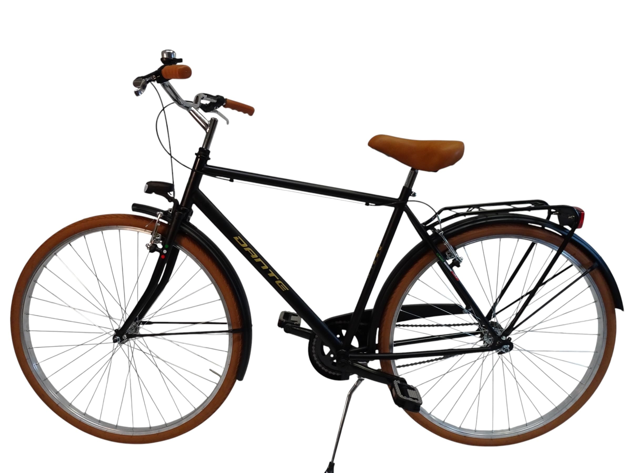Bici da Città calssica da uomo, Telaio in Acciaio, Ruote 28", Monomarcia 1V, Freni V-Brake, con Portapacchi Posteriore e Luci, Stile Retrò, particolari miele