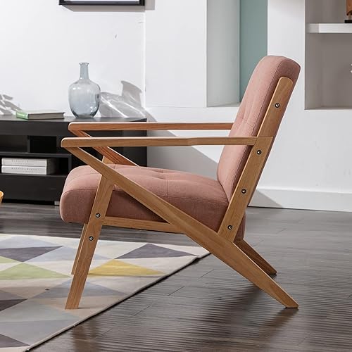 Miniatura 6 de INZOY Silla moderna de mediados de siglo, con marco de madera, tapizada, silla de acento para sala de estar, dormitorio, apartamento, fácil de