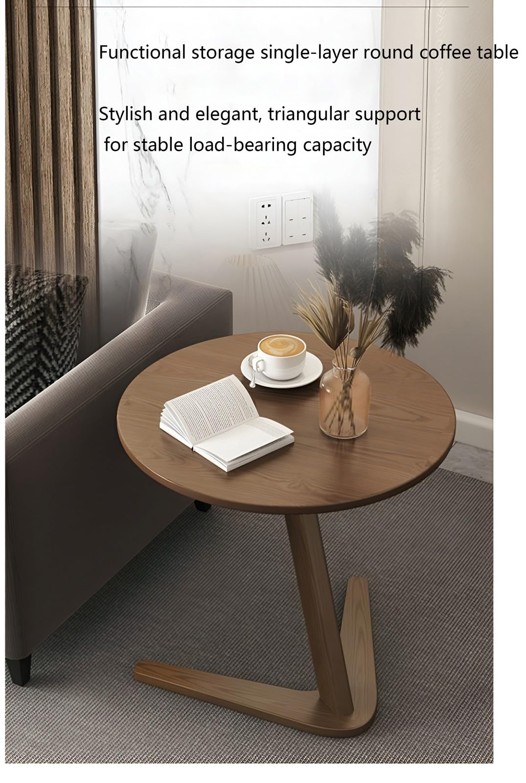 Table d'appoint Ronde, Petite Table Basse pour Salon, Chambre, Espace, Table de Chevet en Bois, Montage Facile (Bois/D)