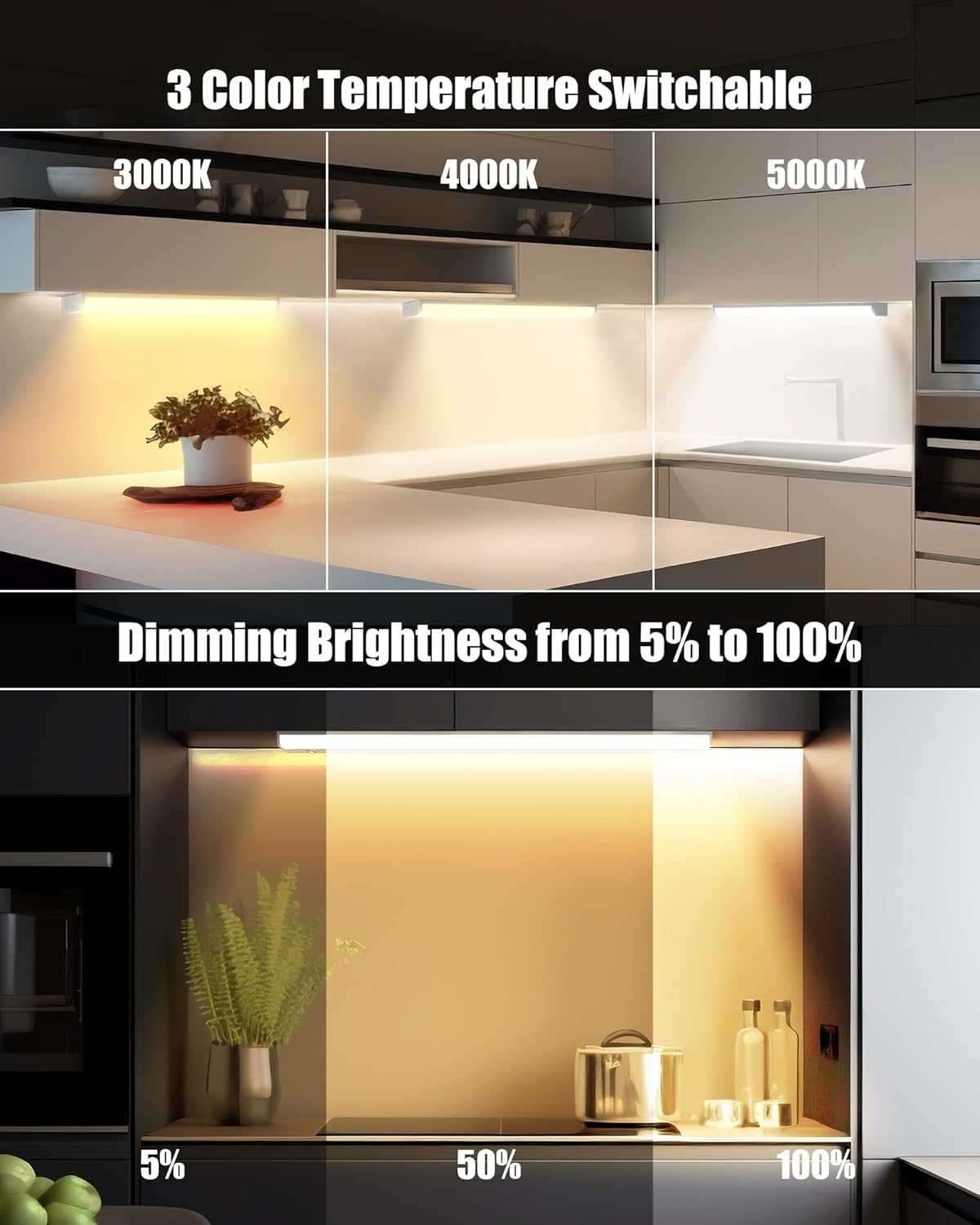 36 Inch Hardwired Under Cabinet Lighting, 3 Color Setting Dimmable LED Under Cabinet Lights Wired, 2000LM Linkable Under Counter Lights for Kitchen, 20W, CRI>97