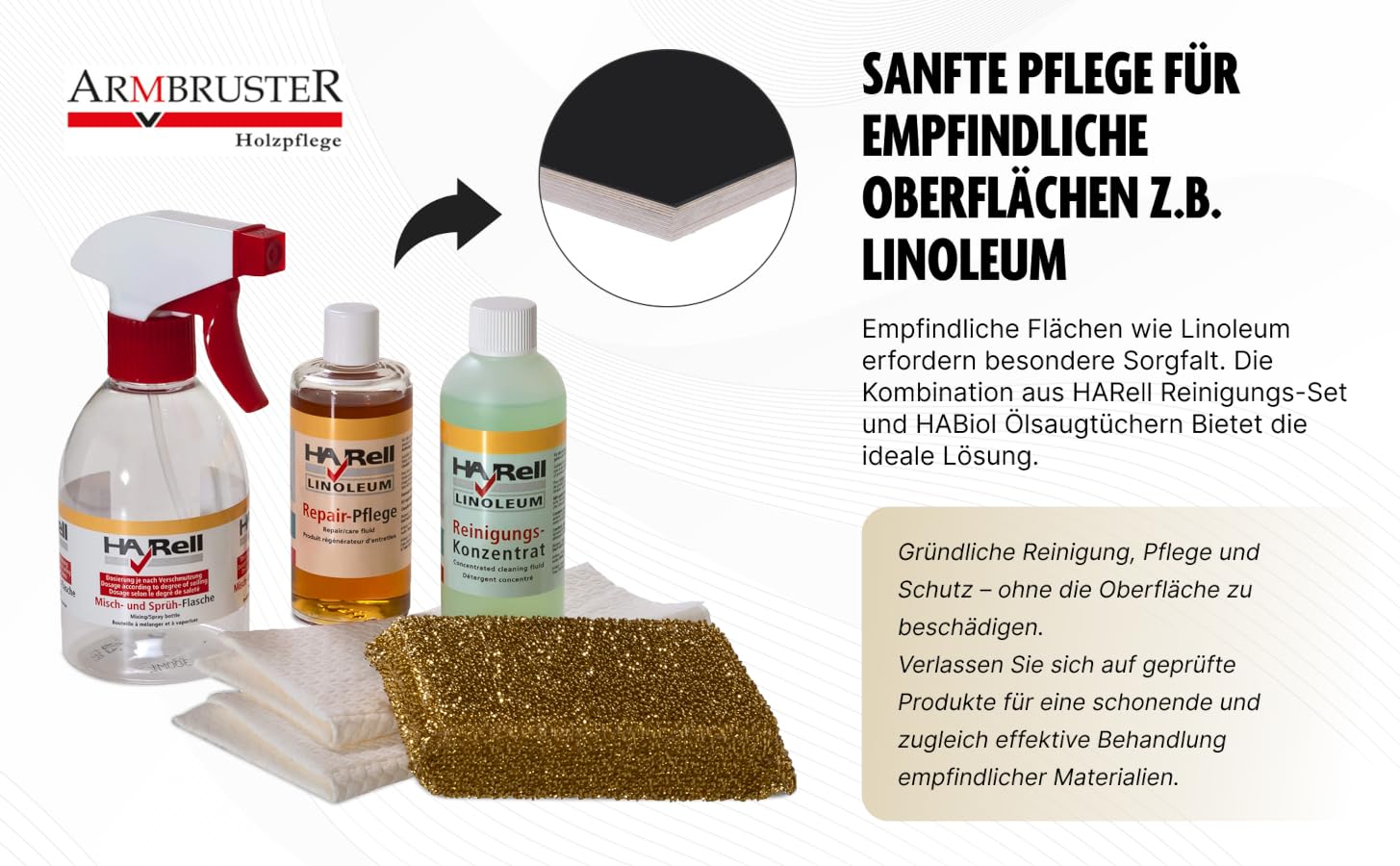 HARell Linoleum - Set di cura per linoleum, per mobili, desktop e linoleum