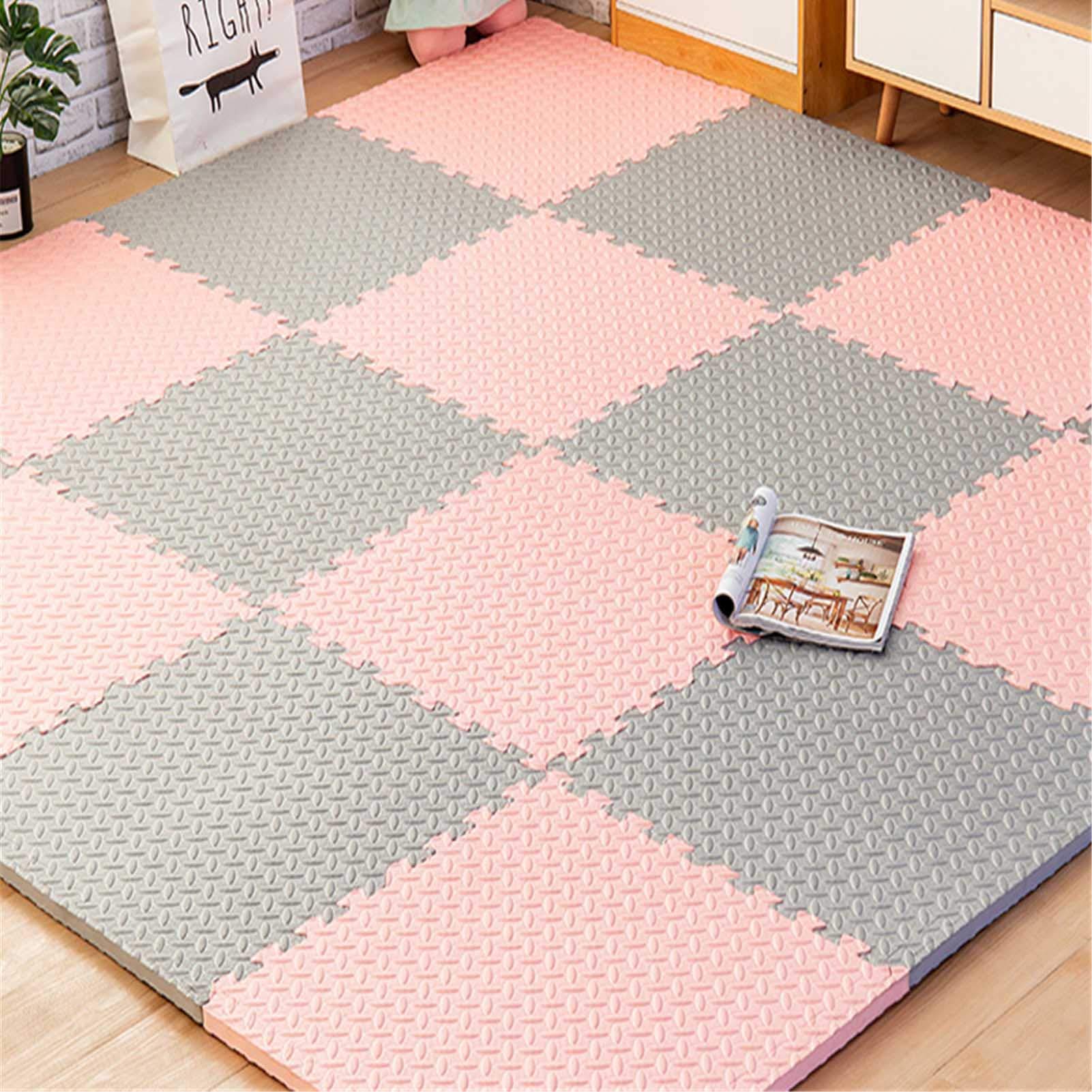 Jigsaw Floor pour Bébé, Tapis Jeu Mousse Épaissie pour Enfants, Tapis Protection Sol Adapté Au Salon La Chambre À Coucher L'aire De Jeux pour Enfants,Light Pink+Gray,6
