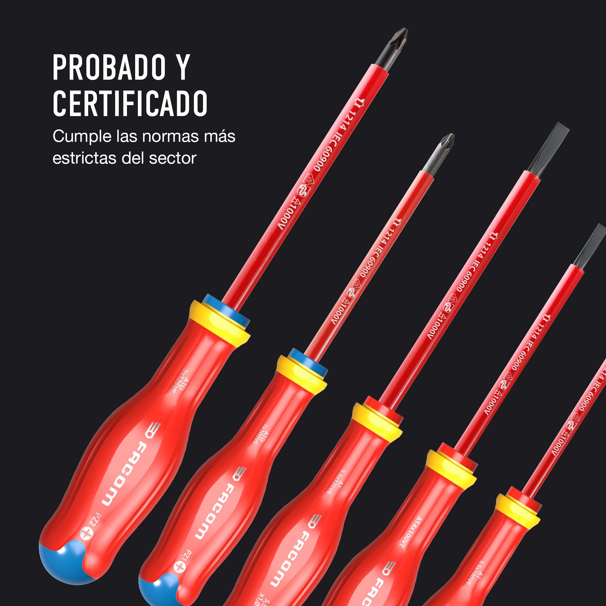FACOM - Juego de 5 Destornilladores Protwist Aislados 1000V, Incluye 3 Destornilladores de Ranura y 2 Pozidriv, Calidad, Ergonomía, Tratamiento Anticorrosión, AT5VE.PB