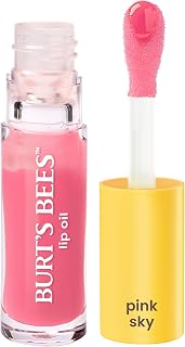 Burt's Bees Lip Oil Pink Sky: Instant Hydration, Sheer Pink Tint, High Shine, Natural Jojoba Oil, Non-Sticky Gloss, 0.15oz