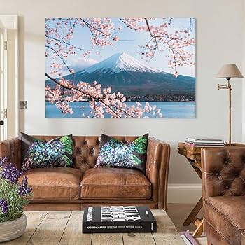 Amazon.co.jp: 絵画 富士山を背景にした桜インテリア 絵画 魅惑