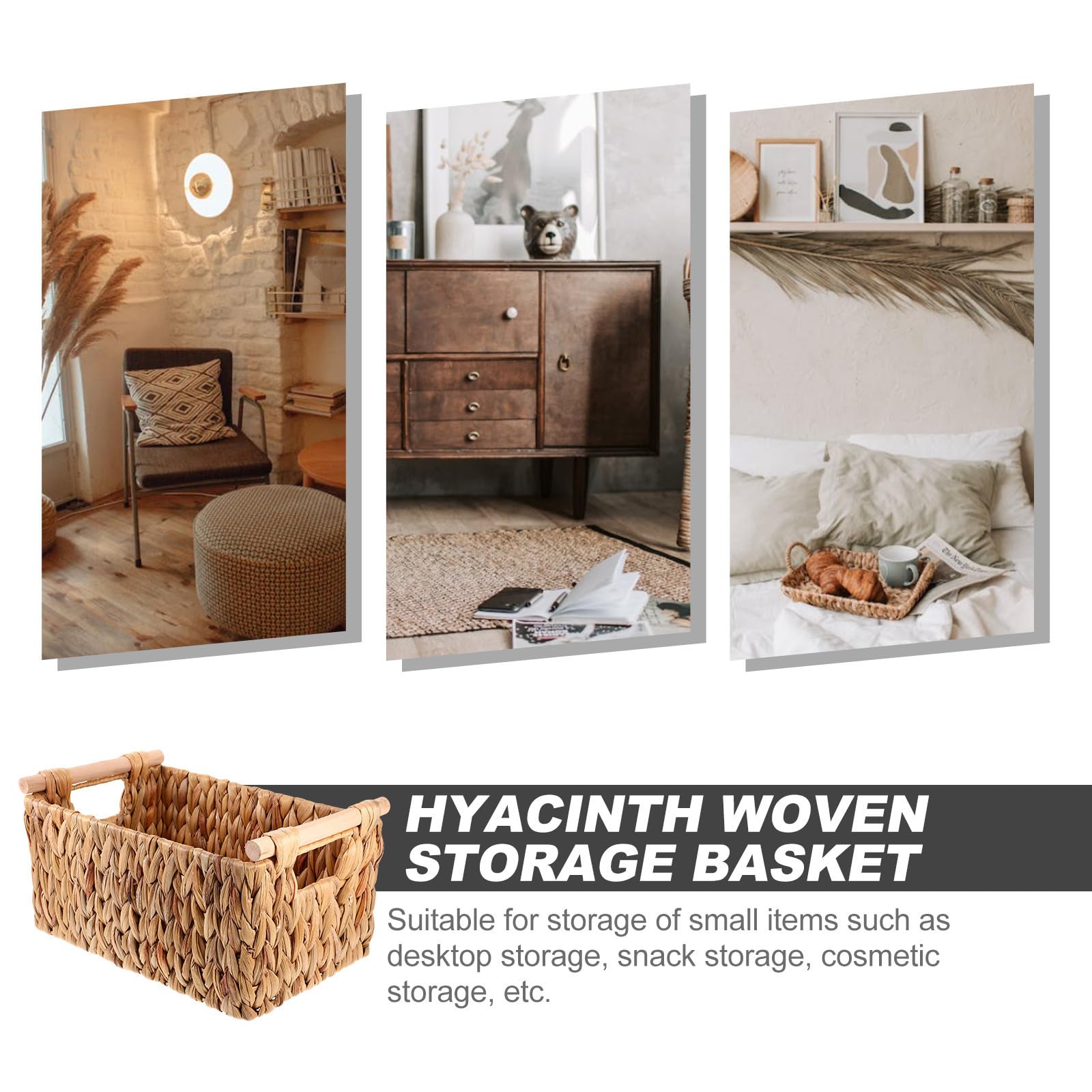 UKCOCO Cesta Tejida Organizadora, Cestas Organizadoras de Madera E Hierro, con Asa, Estilo Rústico y Natural, para Guardar Revistas en Casa