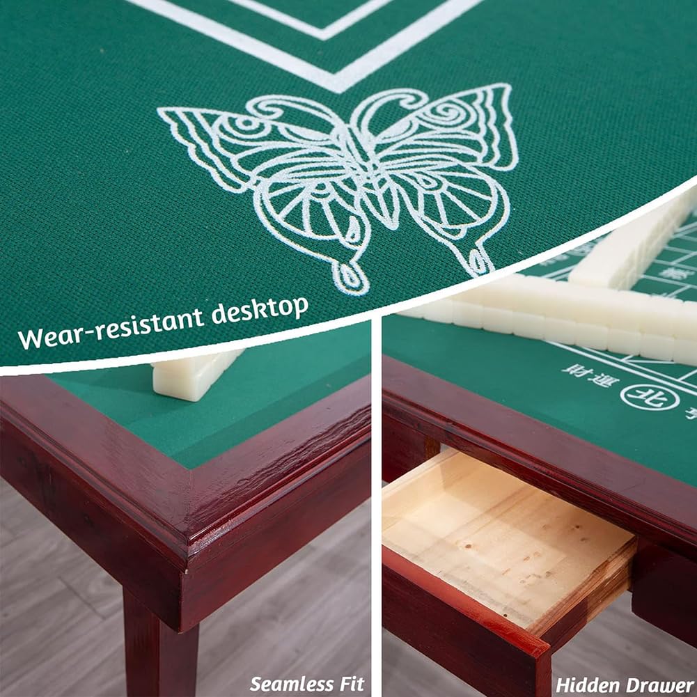 Tavolo Mahjong Pieghevole, Piattaforma di Gioco Mahjong in Legno, Tavolo da Gioco Domino A Pieghe Multifunzionale con Portabicchieri E Mini Cassetti,with Lid