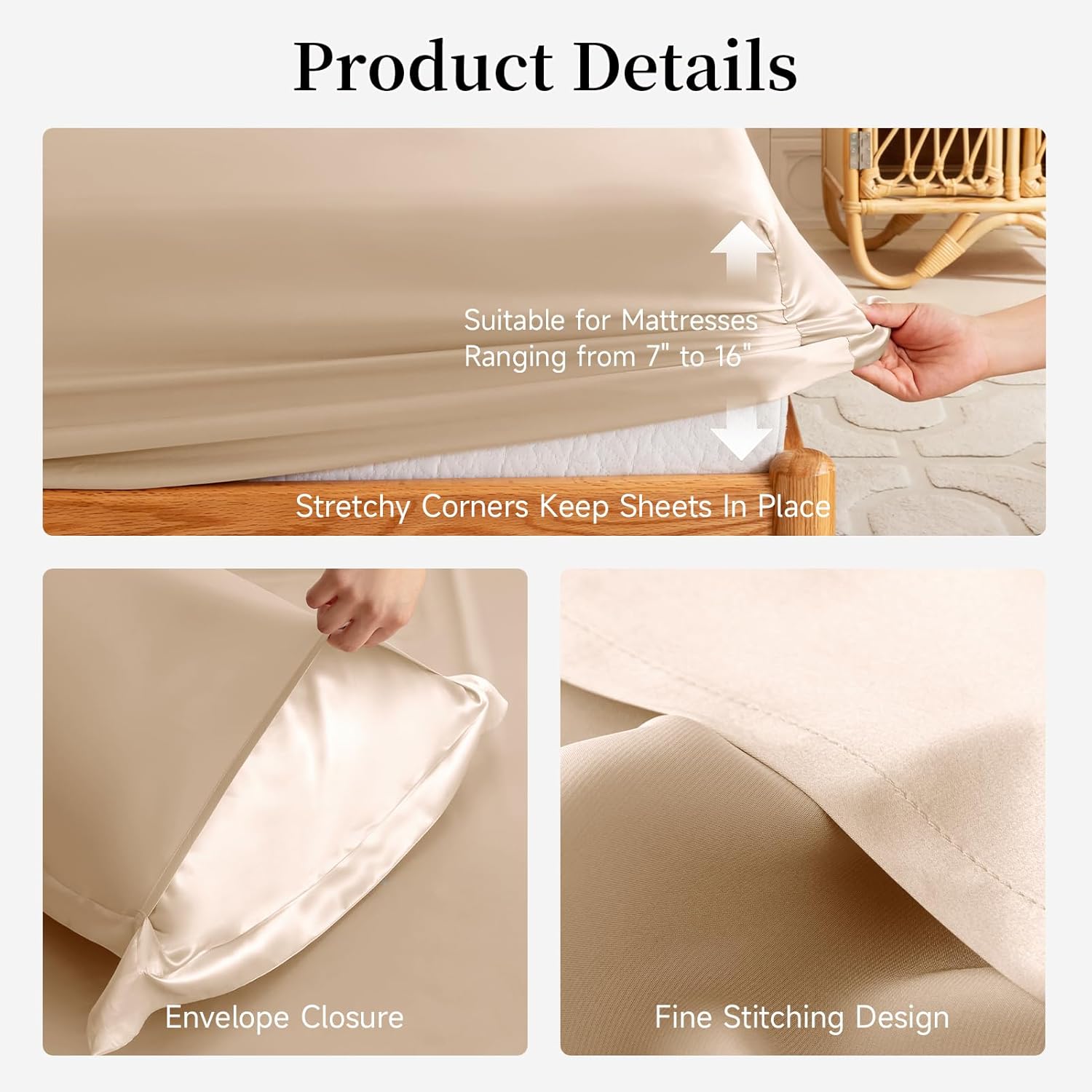 THXSILK Silk Sheet Set 4 Pcs, 22 Momme 100% Top Grade Natural Mulberry Silk Bed Sheets, Luxury Bedding Sets -Ultra Soft Durable, 1 Fitted Sheet, 1 Flat Sheet and 2 Pillow Shams (King, Champagne)