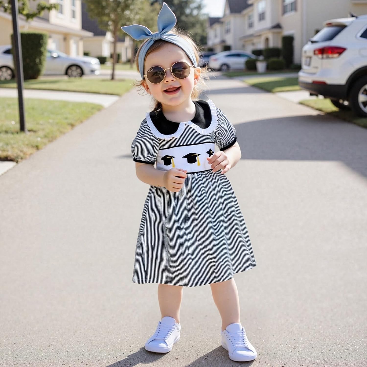 Toddler Baby Girl Back to School Smocked Dress Short Sleeve Doll Collar Apple Print Casual Dress Summer Cute Clothes