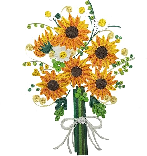 Miniatura 2 de QUILLCRAFT Tarjeta Quilling de girasol, tarjeta con relleno de artesanía artística, tarjeta de felicitación de temporada para todas las ocasiones