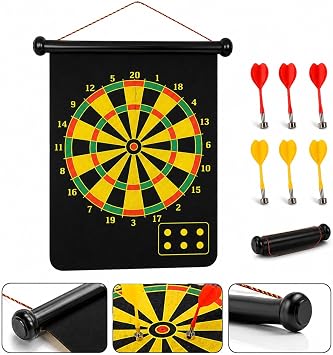 Manyetik Dart Oyun Seti, 45x38 cm, 6 Ok Dahil, Rulo Tasar m, Ev ve Ofis i in E lenceli Aile Oyunu