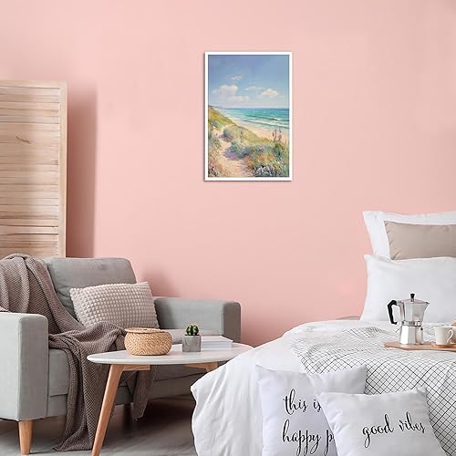 Miniatura 3 de Lienzo decorativo de pared costero retro, camino de playa floreciente con flores silvestres, decoración de pared playera pastel para estética