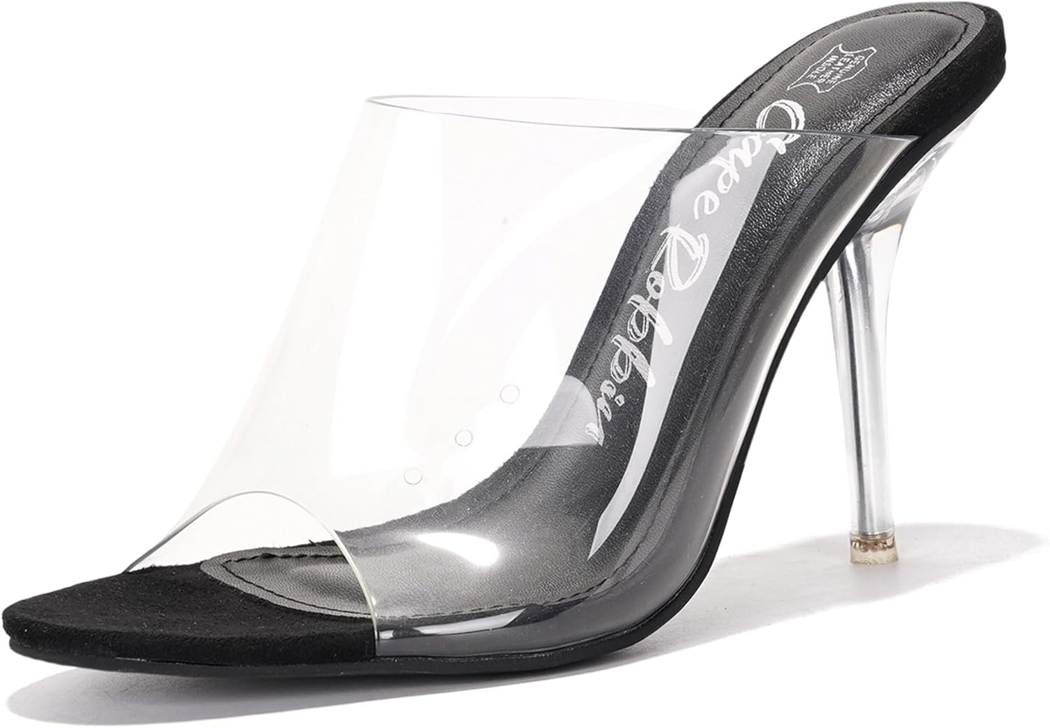 Women's Clear Stiletto Mules - Sleek Round Toe, 3.75 Inch Heel, Genuine PU Leather Insole, Slip On Open High Heels (Allure.a)