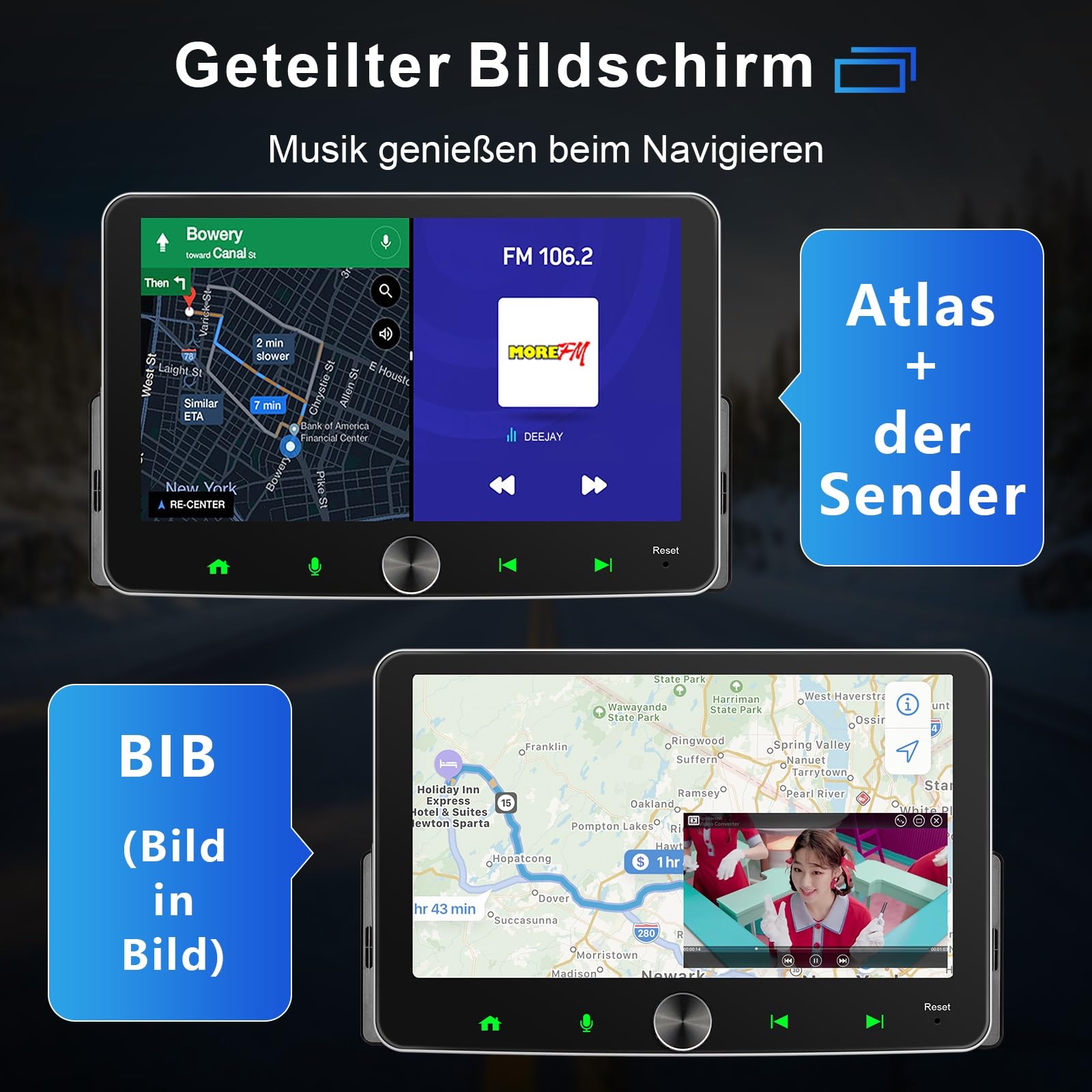 Android Autoradio 1Din Wireless CarPlay Wireless Android Auto Radio mit Bildschirm 7 Zoll 4G+64G 8-Core Car Play Touch Display mit Bluetooth FM/AM RDS WiFi GPS Navi SWC EQ 1 Din