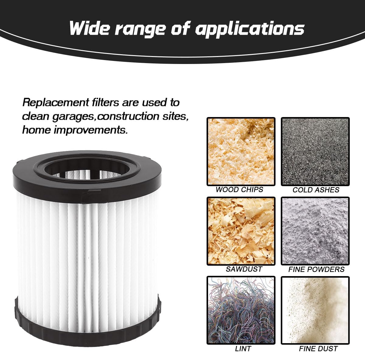 1 Pack DCV5801H HEPA Replacement Filters Compatible with DEWALT DCV580, DCV581H, DCV5801H Wet/Dry Vacuum, Washable & Reusable Vacuum Filter for 20V MAX Cordless Vacuums