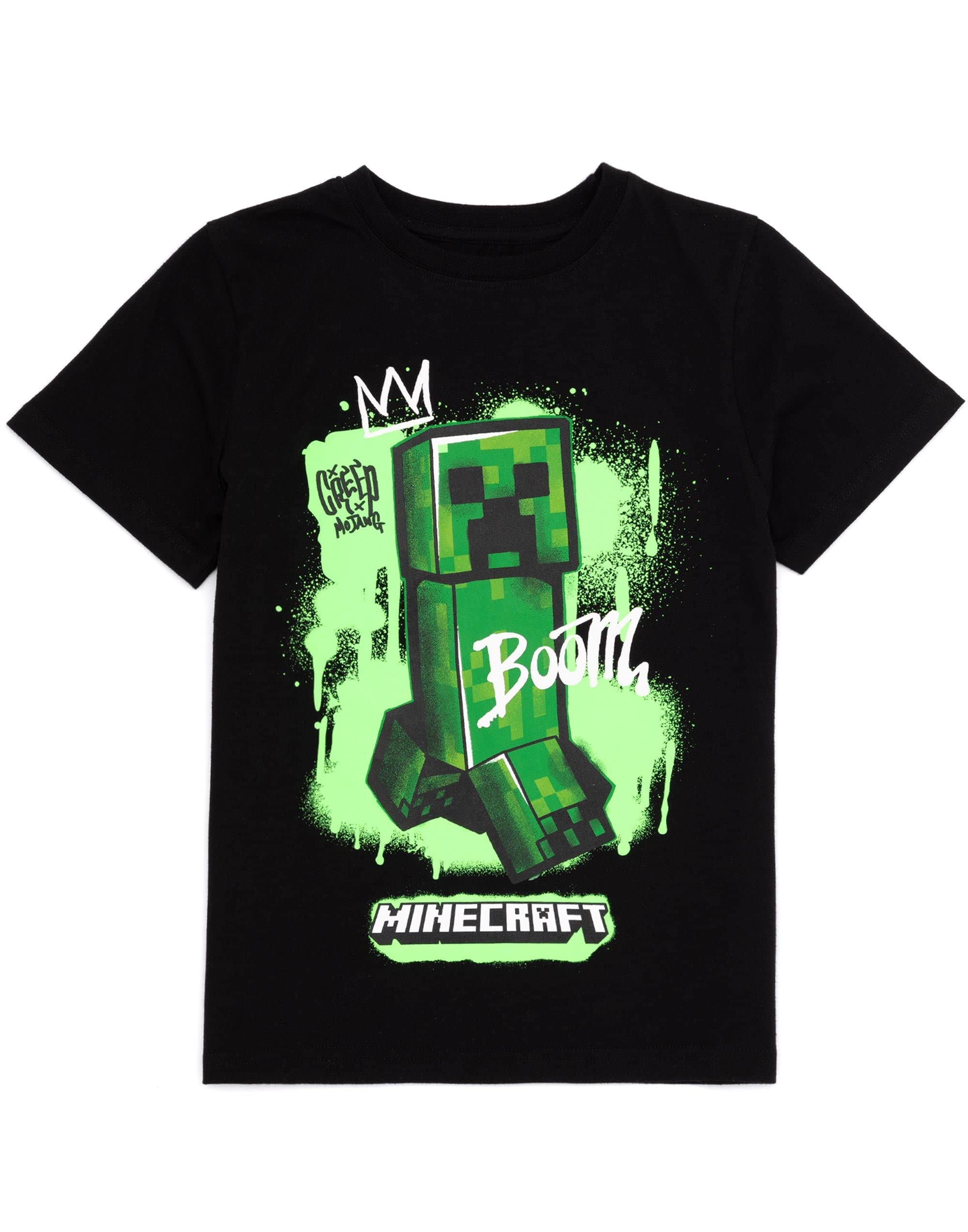 Minecraft T-Shirt 2 Pack Enfants | Garçons Filles Squelette Boom Creeper Personnages Personnages Noir Et Blanc Top | Vêtements à Manches Courtes
