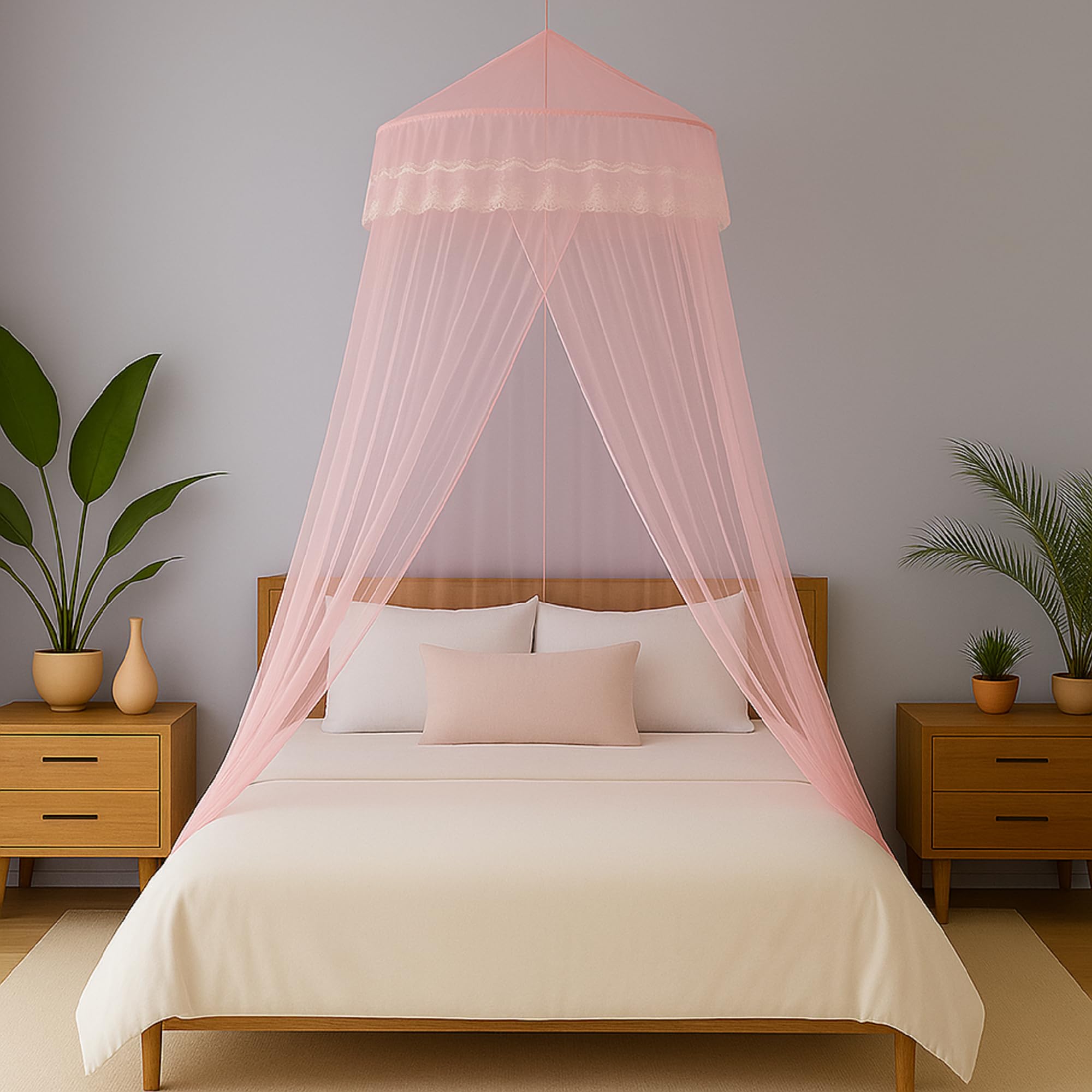 King Size Mosquito Net - Pink Machardani Net -1