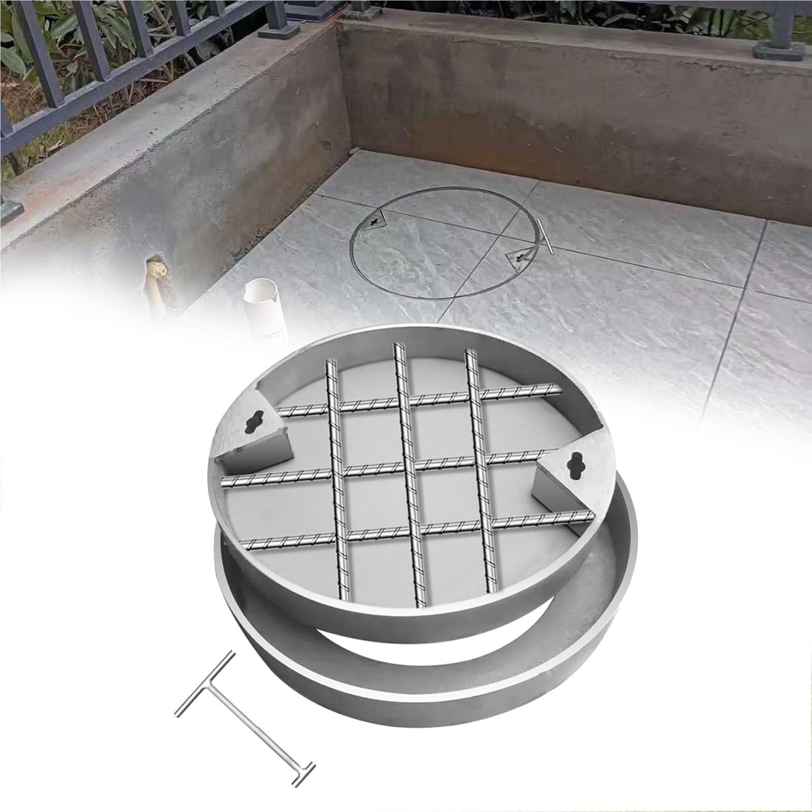 Plaque d'égout affleurante inox pour dissimuler un regard de jardin