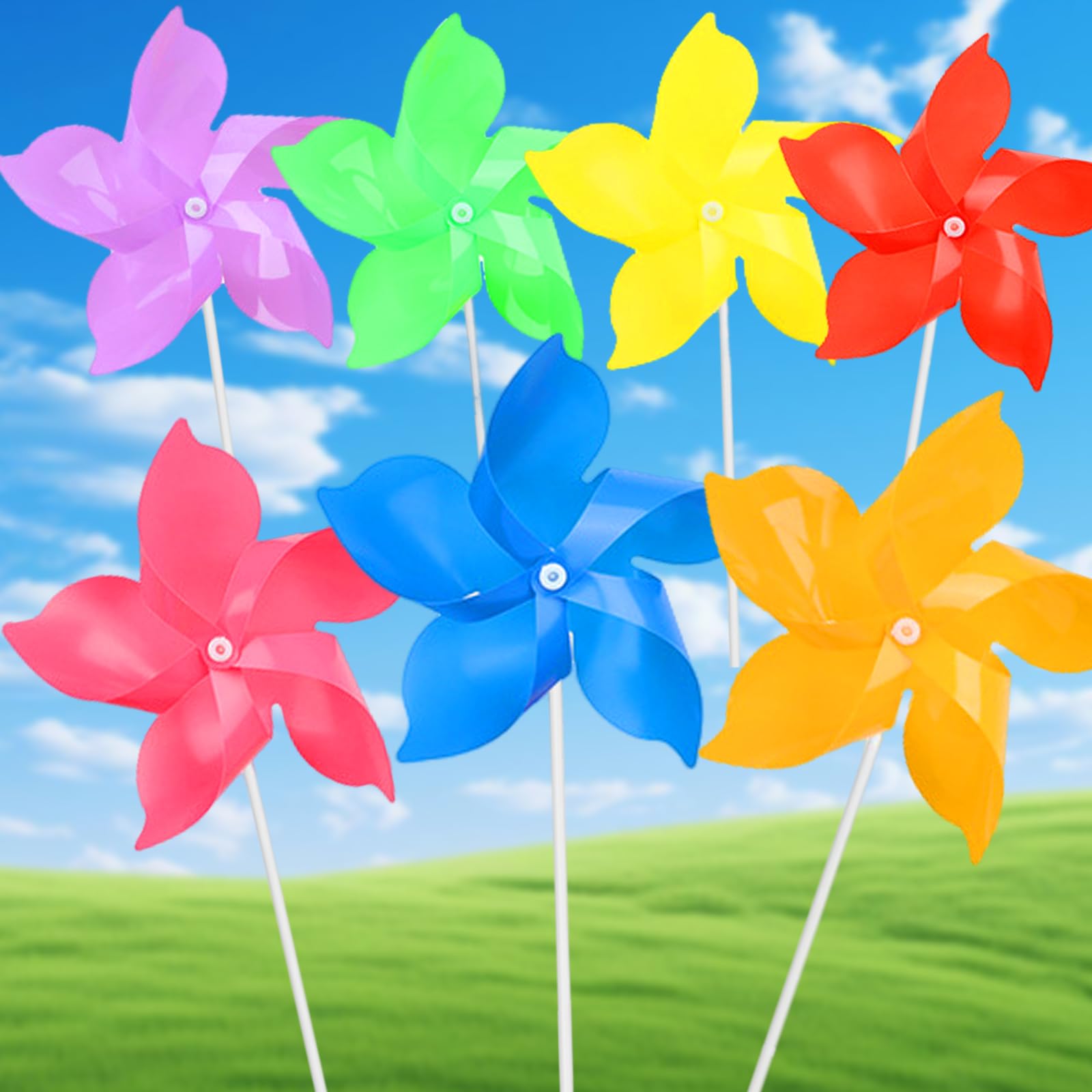 Weploda Lot De 7 Moulins à Vent Enfants Multicolores – Étanche, Résine PVC Durable, Idéal Jardin, Fête Et Décoration Extérieure