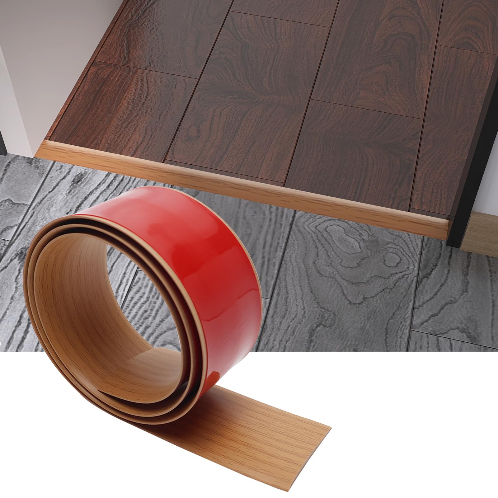 Floor Transition Strip Self Adhesive, 2" x 3.3Ft Threshold for Doorways, Carpet to Tile Transition Strip - Brown Wood Grain