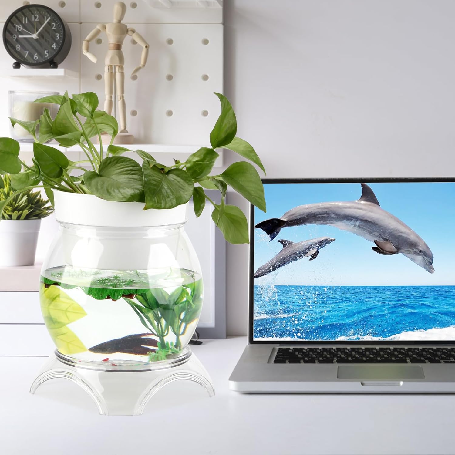 3 Gallon PET Aquaponic Betta Fish Tank Aquaponic with Base and Top, Large Bowl Shatterproof Aquarium Fish Tank with Clear Clarity for Terrarium, Flower Vase Centerpiece Present for Fish Lovers