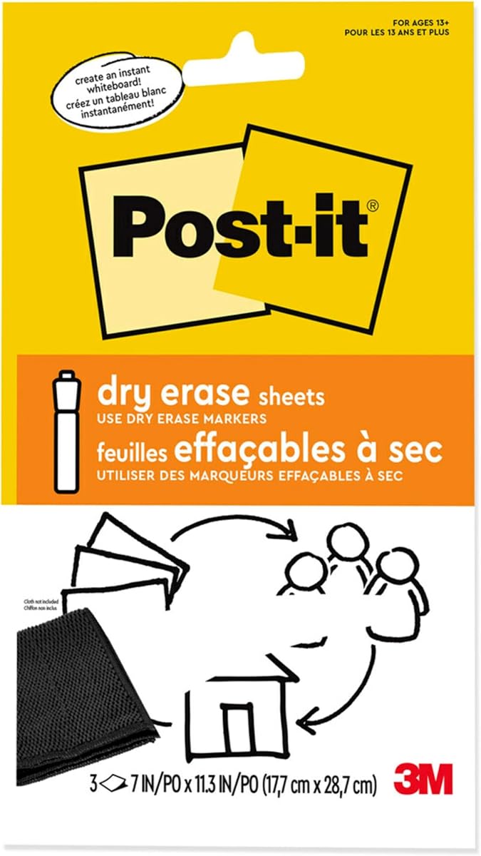 Post-it Dry Erase Sheets, 7 x 11.3 in, 3 Sheets