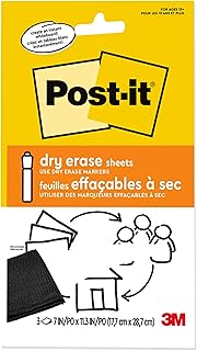 Post-it Dry Erase Sheets, 7 in x 11.3 in, 3 Sheets, Sticks Securely and