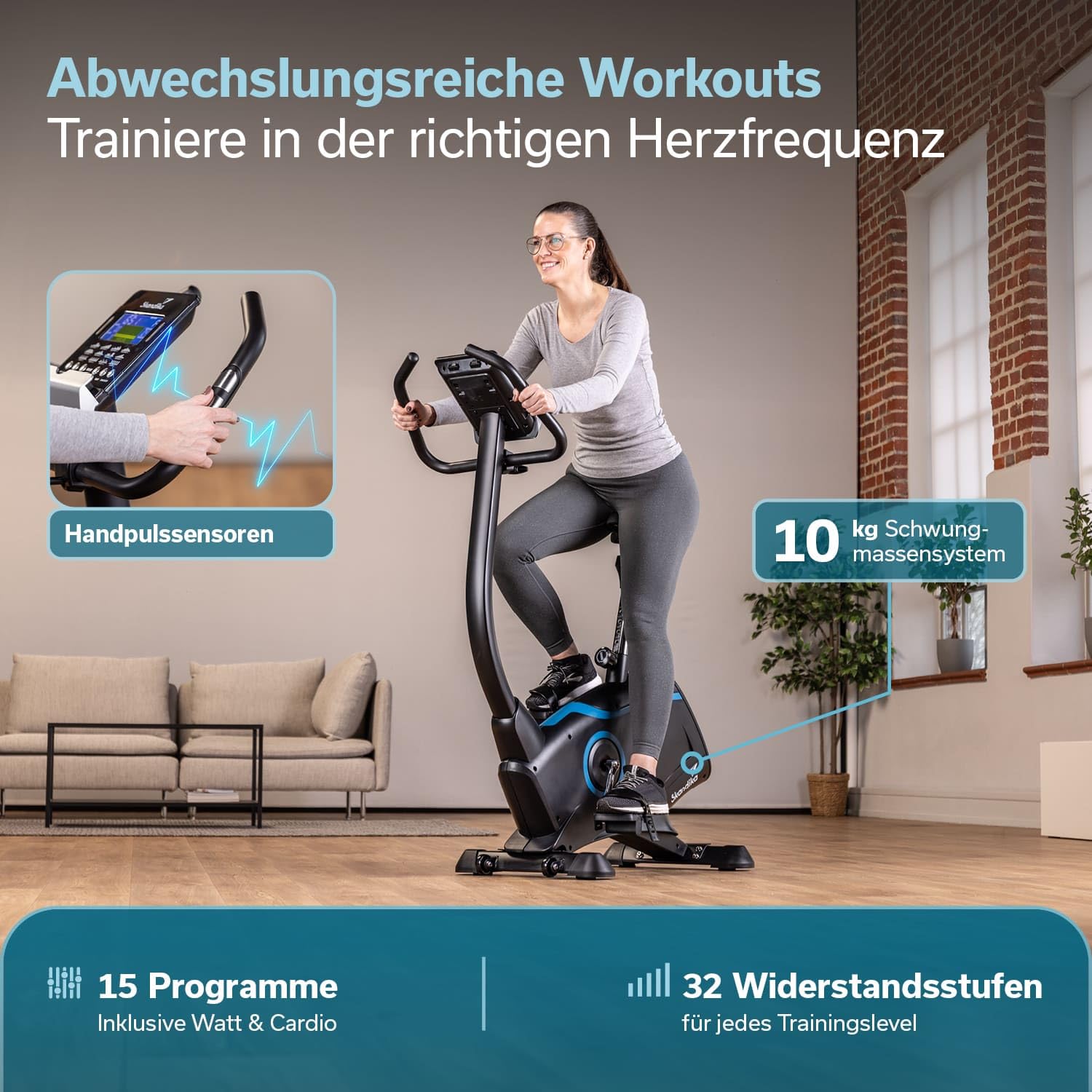 Skandika Ergometr rowerowy Atlantis | rower treningowy ze sterowaniem za pomocą aplikacji (mapa kinowa, iConsole), Bluetooth, 10 kg masy zamachowej, pomiar pulsu i tkanki tłuszczowej, 32 stopnie,