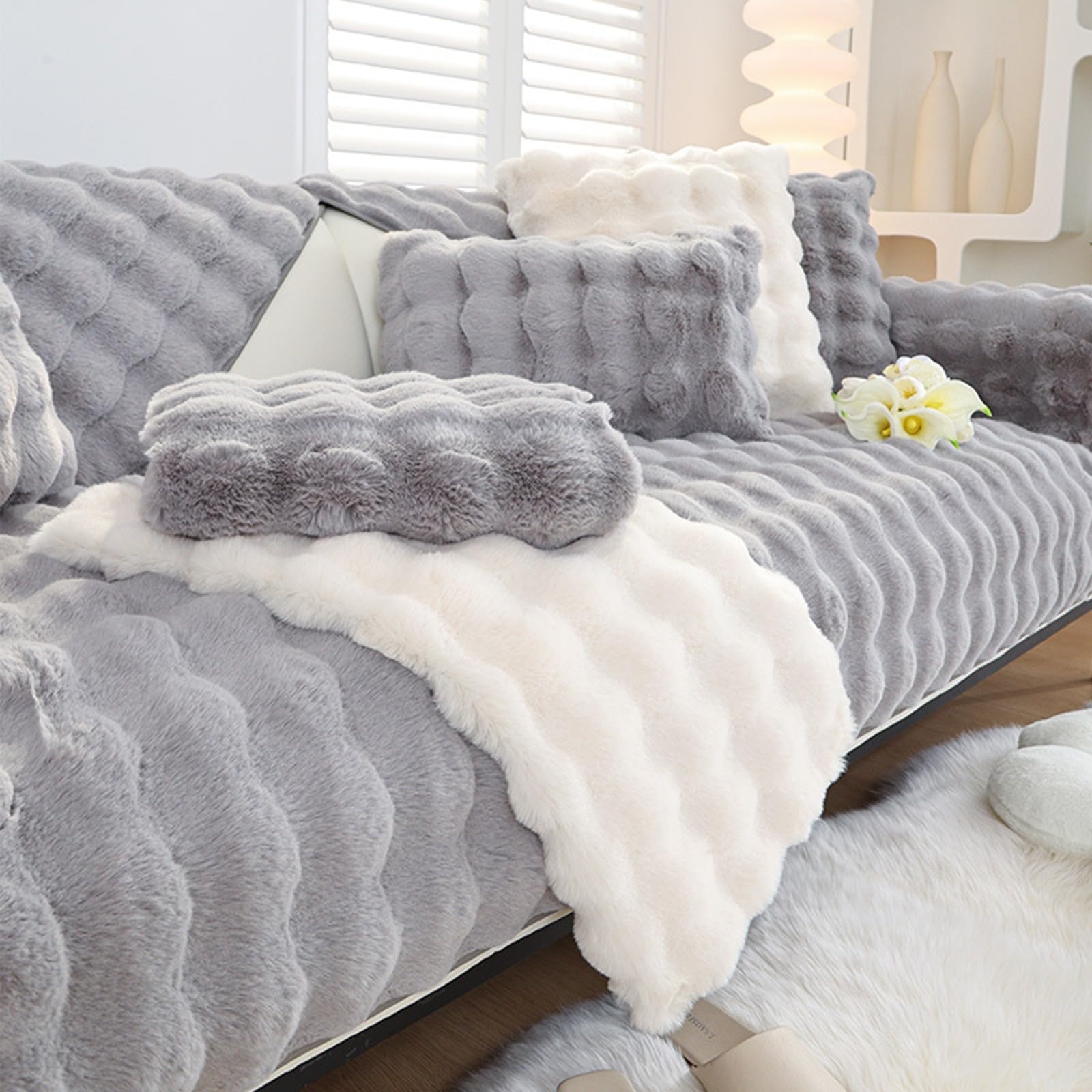 Housse de Canapé d'angle 2 3 4 Places Épais Peluche Lavable Antidérapant | Protection Cuir Doux Confortable Chien Chat Animaux Poils Tapis Rebord de Fenêtre Accoudoirs Méridienne Salon(Blue,90x180cm)