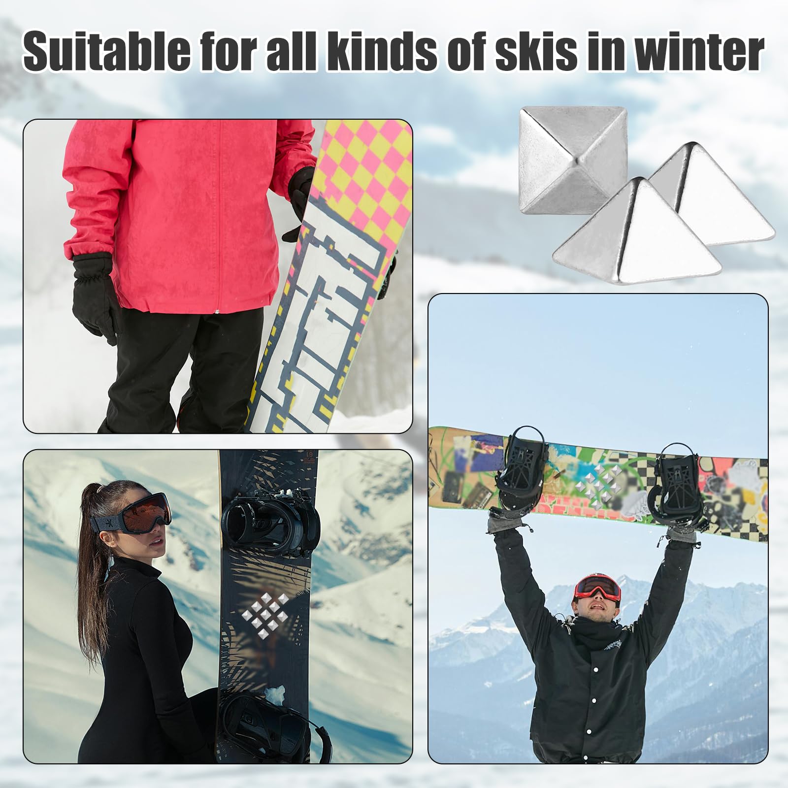 lasuroa 10pz Pyramid Studs Pad Snowboard, Antiscivolo Snowboard Argento Pad Autoadesivo Snowboard Step Pad Pad per Fornire Una Presa Extra