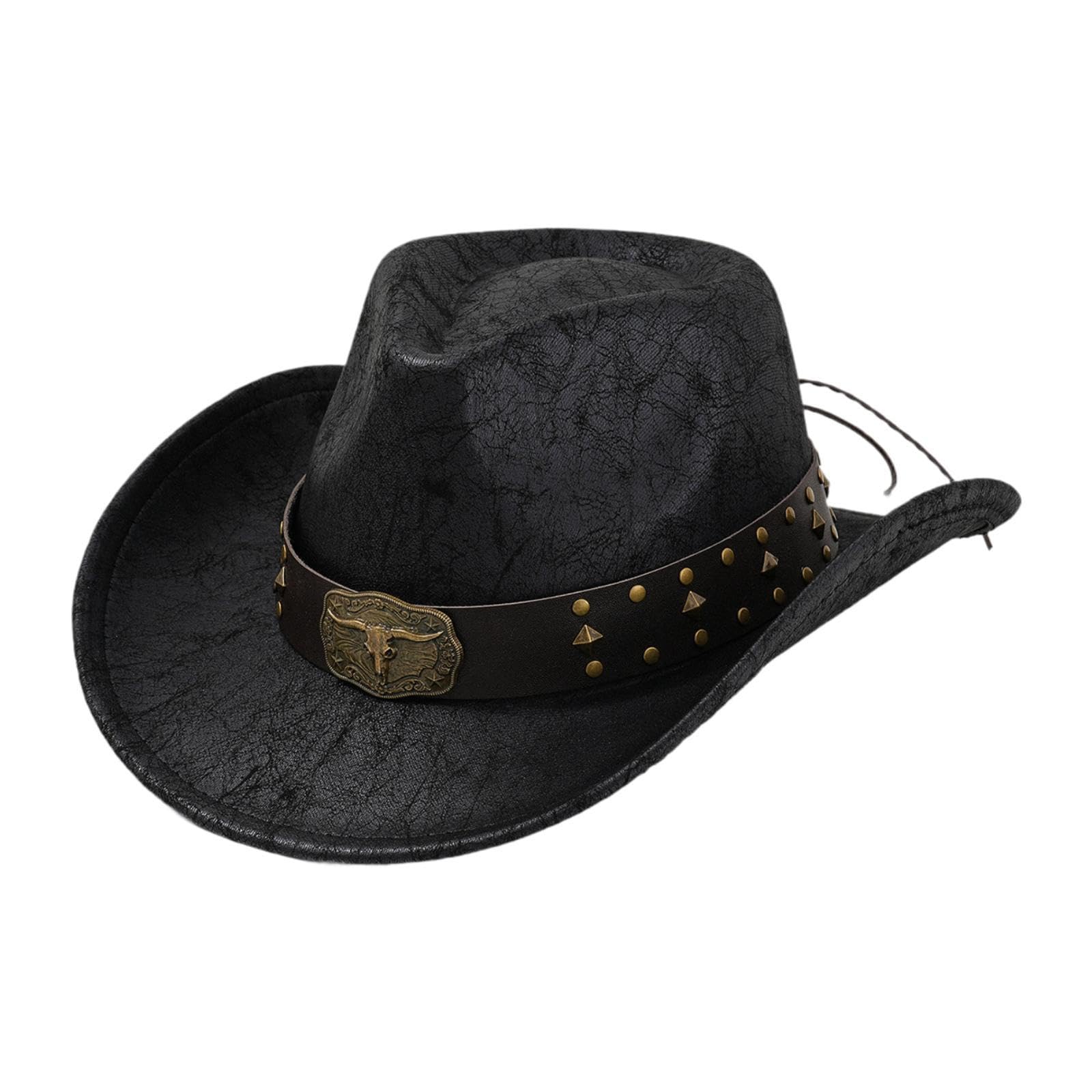 ZOOMELLA Cowboy Hat for Women and Men Pu Leather for Camping Street Stage Performance Black Clothing, Shoes & Accessories|Mens Accessories|Hats-image-27