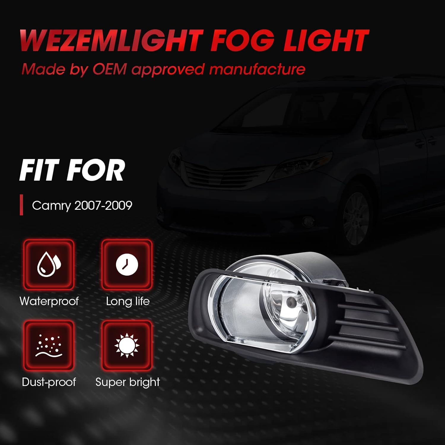 Fog Lights Assembly Replacement For 2007 2008 2009 Toyota Camry With Halogen Bulbs Included Switch And Wiring Kit(Clear Lens