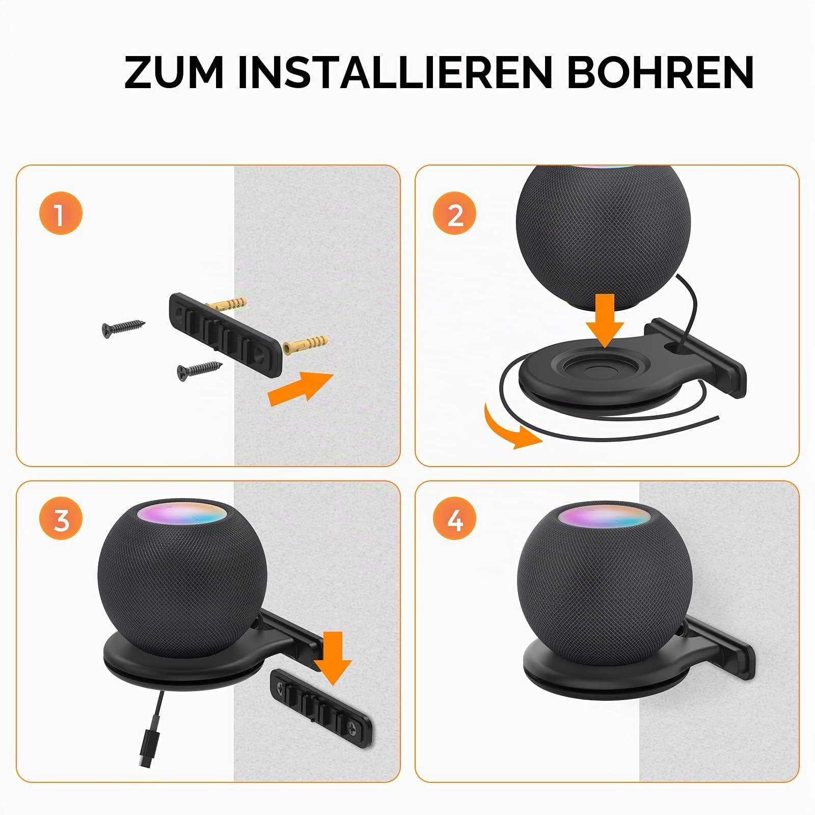 AHASTYLE HomePod Mini Wandhalterung ABS Ständerhalter mit Kabel Verwaltung- Accessories für Apple HomePod mini mit Schrauben Platzsparende für Küche, Bad und Schlafzimmer (Schwarz_2 Stück)