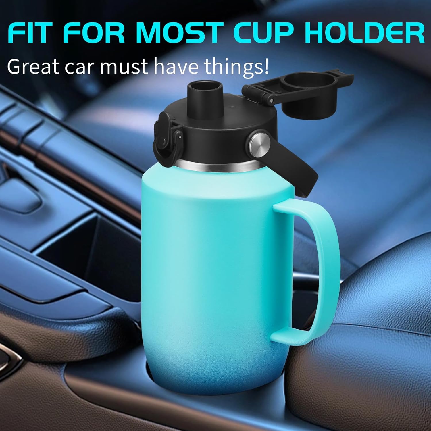 40 oz Insulated Water-Bottle that fits in Cup Holder - Cold 48h/Hot 24h, Stainless Steel Tumblers with Lids and Straws & Bottle Sleeve, Leak Proof Metal Flask Cup, Travel Coffee Tumbler with Handle - Image 2