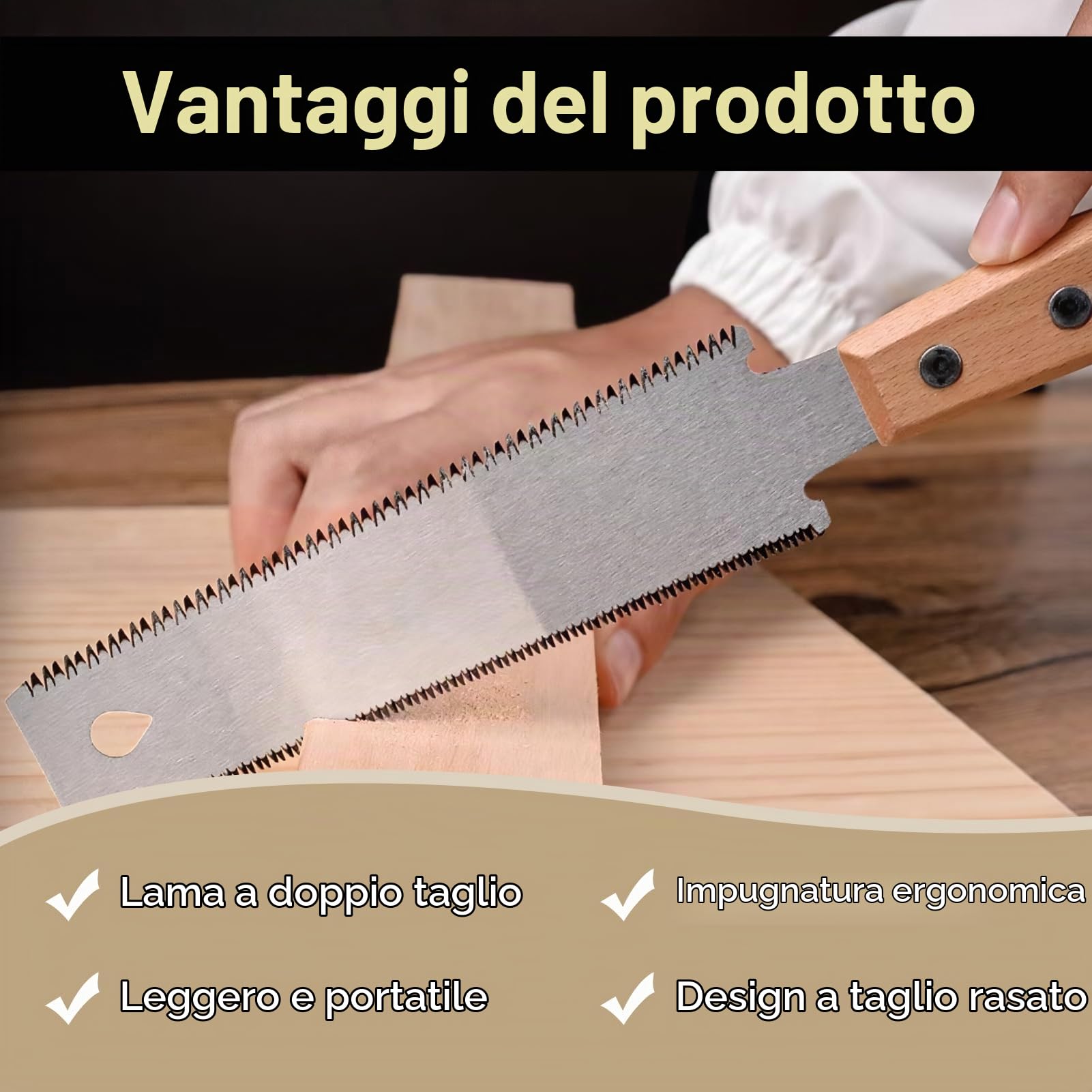 Sega a Mano Giapponese Piccola per Legno da Taglio Fine, Doppia Lama 11/17 TPI Acciaio SK5 Manico Legno Faggio Precisione Fai da Te Carpenteria Outdoor Astsäge Utensile