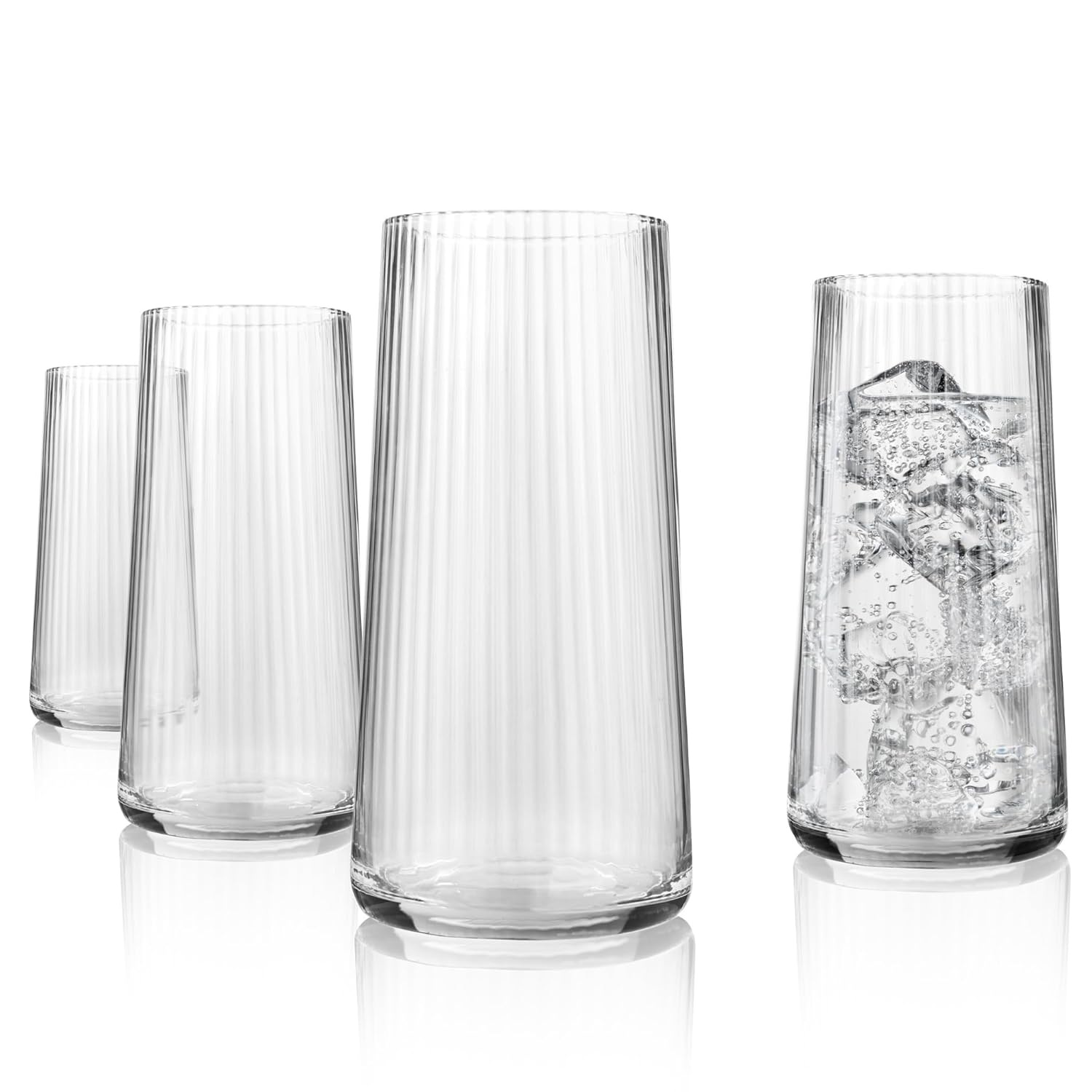 ARTLAND Soho Optic 17 5oz Highball Glass Set of 4 - Modern Design Elegant Tall Drinking Glasses for